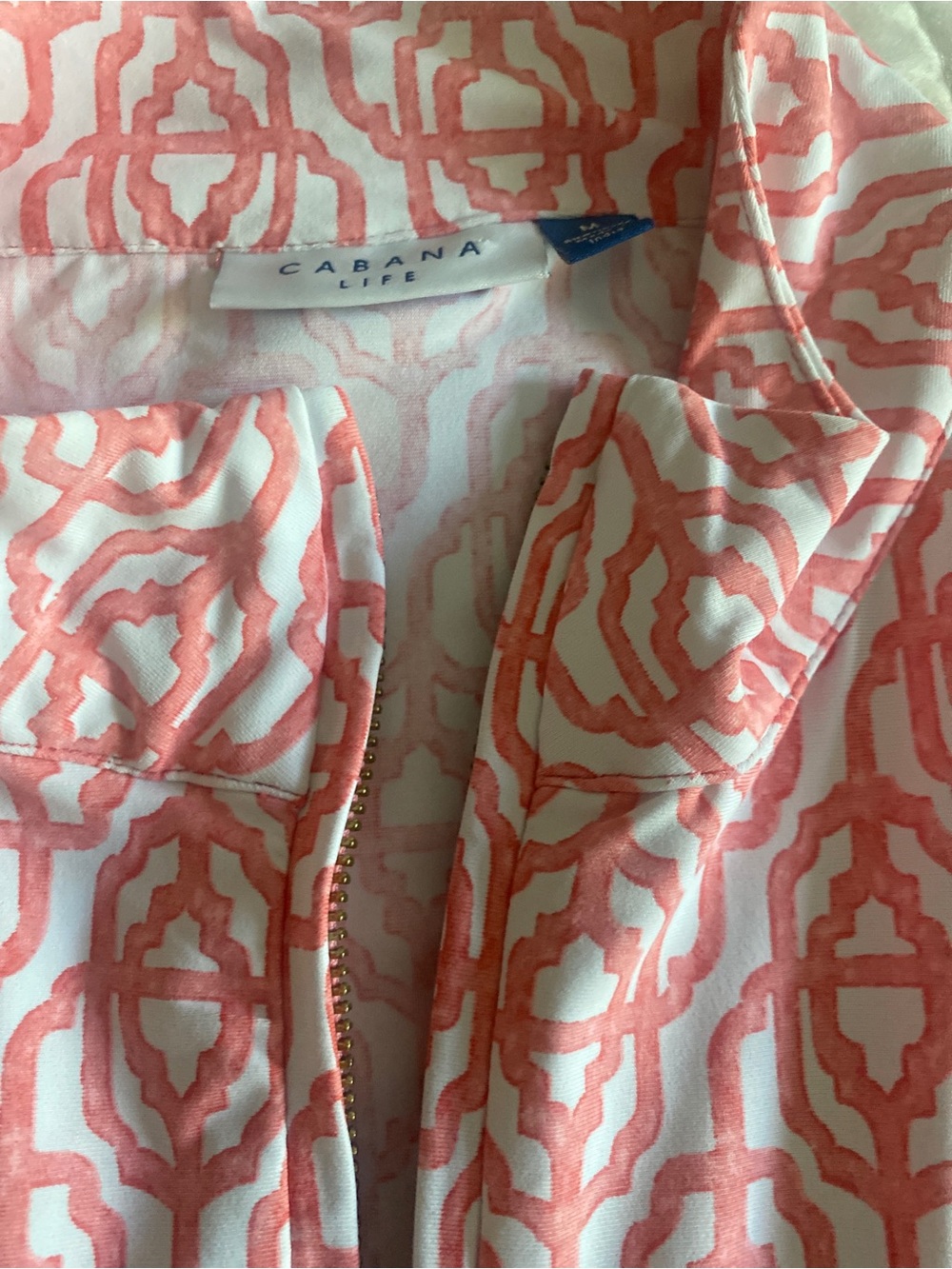 Cabana Life Coral and White Geometric Zip-Front Dress - Picture 2 of 3